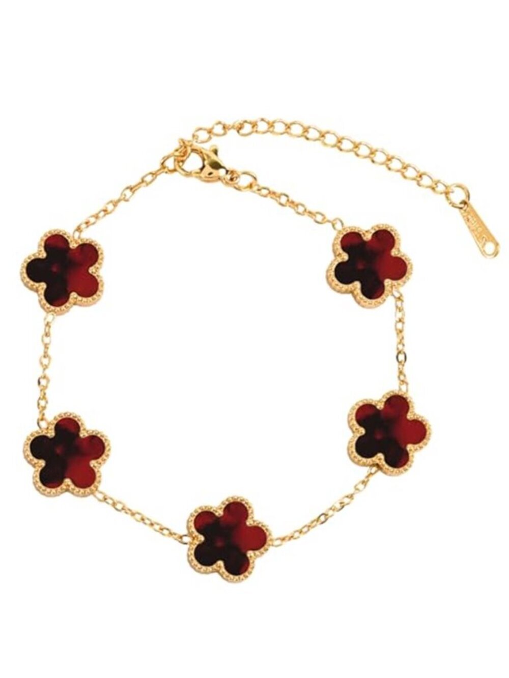 Women's Red Four-Leaf Clover Bracelet Hypoallergenic Stainless Steel 18K Gold